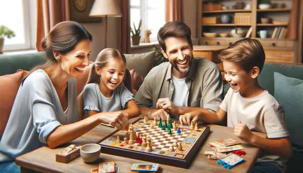 family playing board games